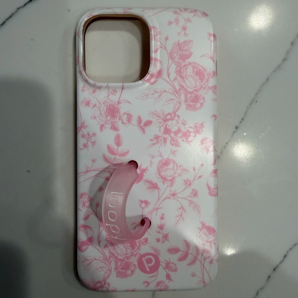 Pink Loopy Floral Phone Case with Grip Ring